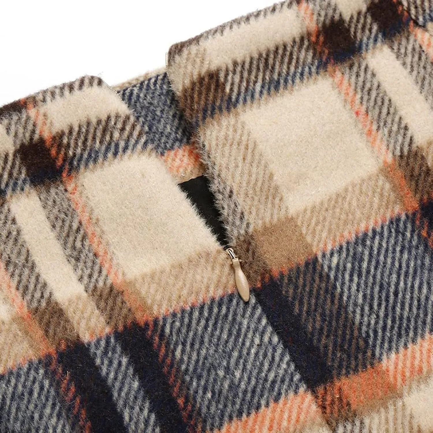 Womens Knee Length Plaid Skirts Elastic Waist Stretchy Bodycon Business Tweed Pencil Skirt