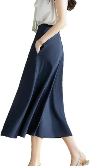 Womens Office Skirt Korean High Waist A Line Midi Skirts Slim Solid Summer Lady Chic Fashion Dress