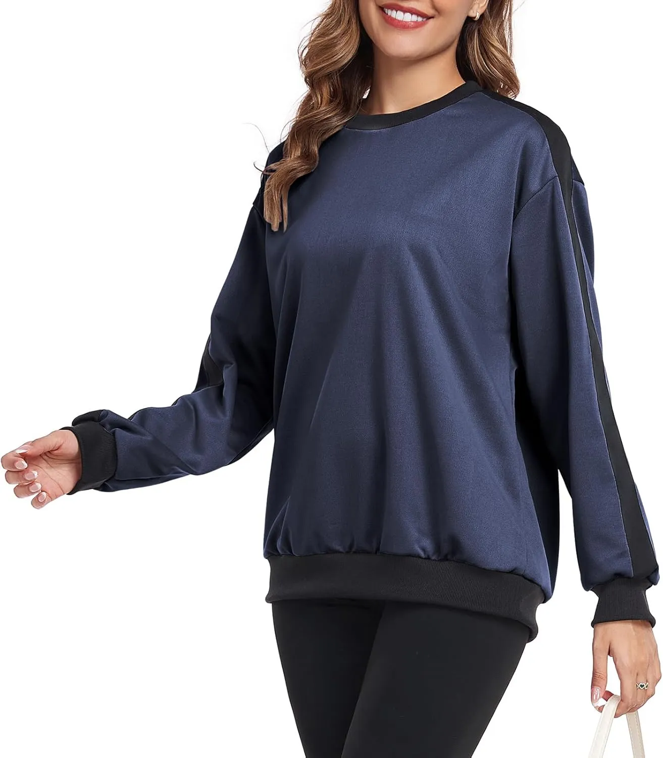 Womens Oversized Crewneck Sweatshirt Hoodies Long Sleeve Color Block Tops Lightweight Pullover Fall Clothes 2024