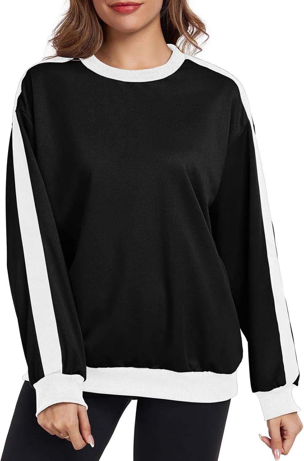 Womens Oversized Crewneck Sweatshirt Hoodies Long Sleeve Color Block Tops Lightweight Pullover Fall Clothes 2024