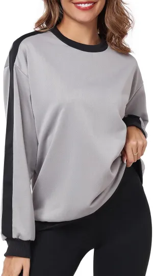 Womens Oversized Crewneck Sweatshirt Hoodies Long Sleeve Color Block Tops Lightweight Pullover Fall Clothes 2024