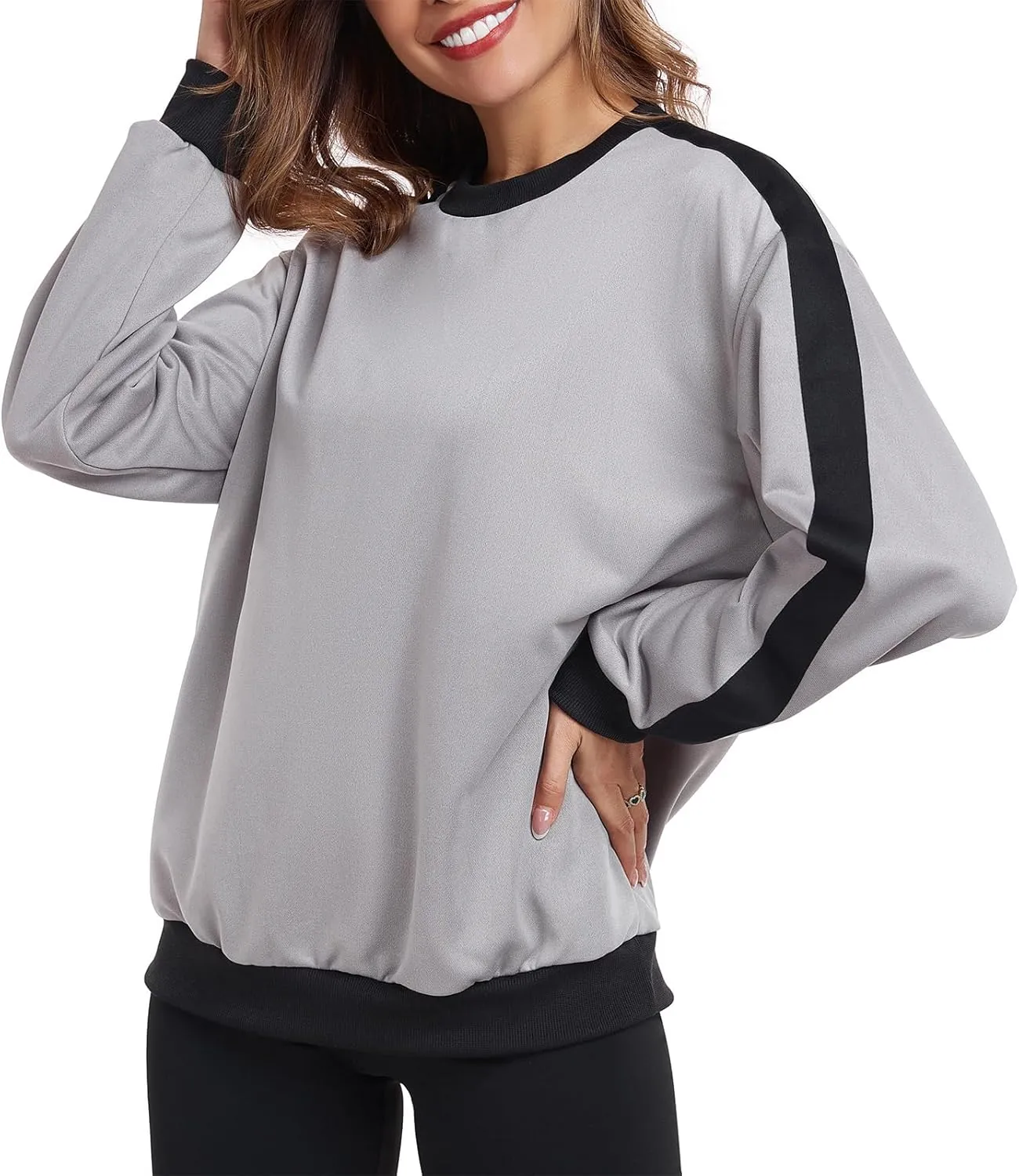 Womens Oversized Crewneck Sweatshirt Hoodies Long Sleeve Color Block Tops Lightweight Pullover Fall Clothes 2024
