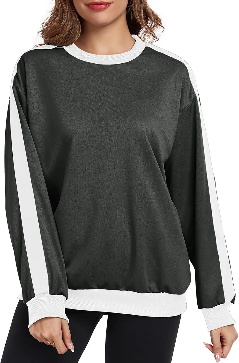 Womens Oversized Crewneck Sweatshirt Hoodies Long Sleeve Color Block Tops Lightweight Pullover Fall Clothes 2024