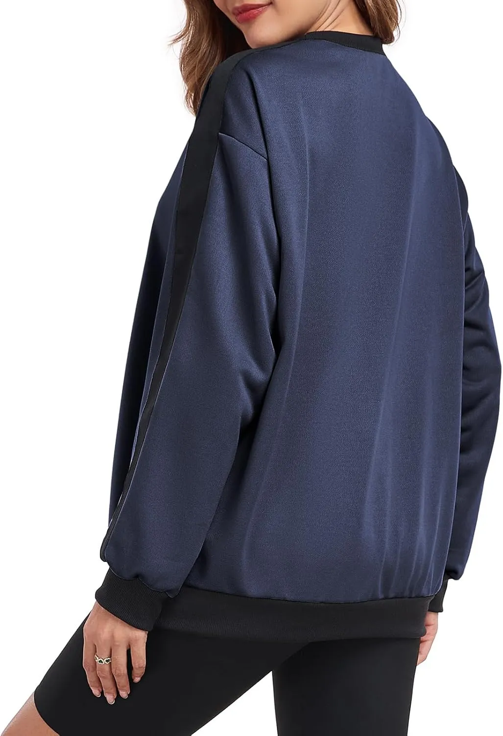 Womens Oversized Crewneck Sweatshirt Hoodies Long Sleeve Color Block Tops Lightweight Pullover Fall Clothes 2024
