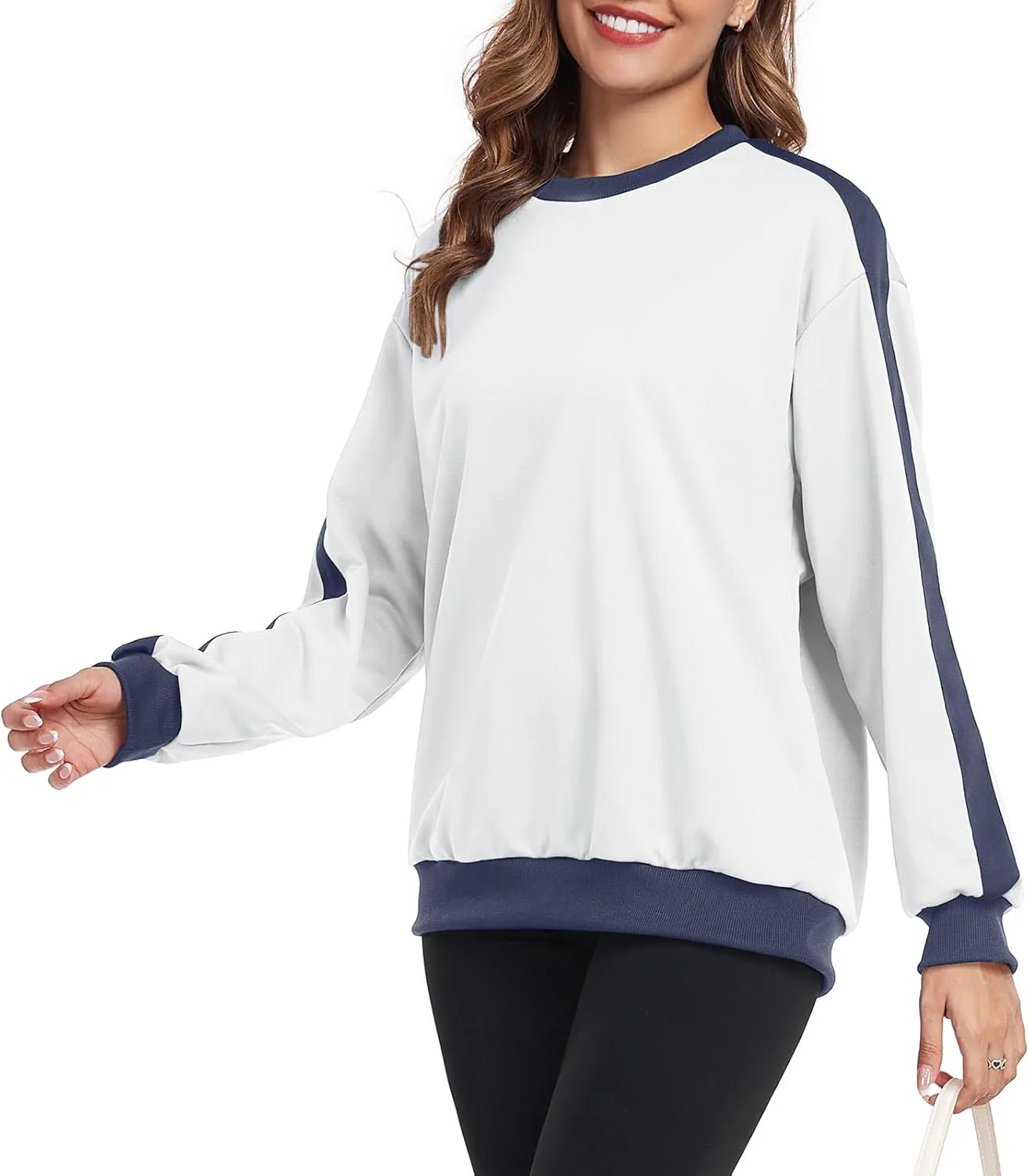 Womens Oversized Crewneck Sweatshirt Hoodies Long Sleeve Color Block Tops Lightweight Pullover Fall Clothes 2024