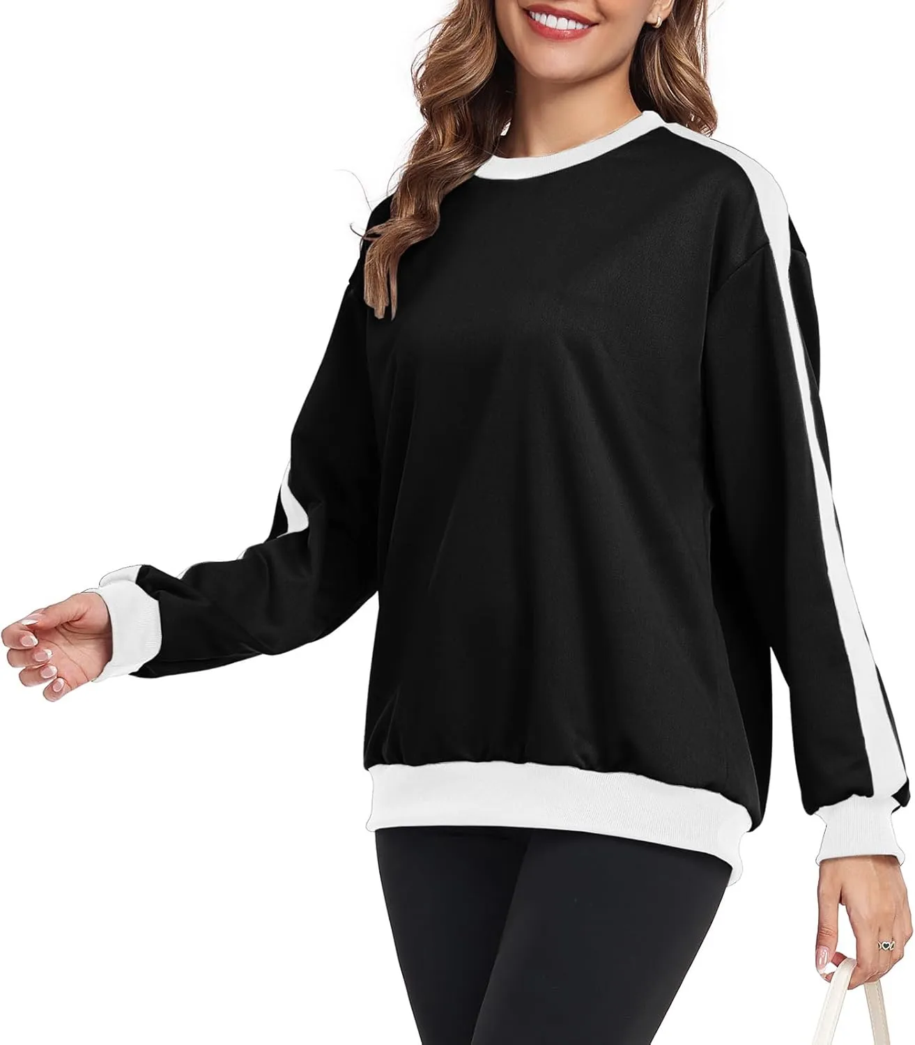 Womens Oversized Crewneck Sweatshirt Hoodies Long Sleeve Color Block Tops Lightweight Pullover Fall Clothes 2024