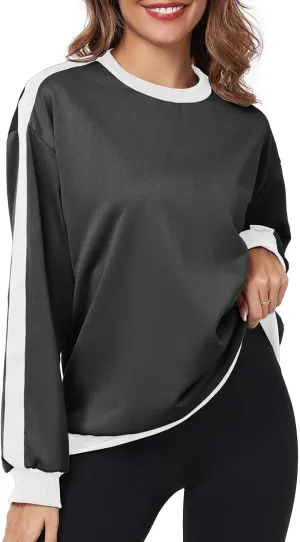 Womens Oversized Crewneck Sweatshirt Hoodies Long Sleeve Color Block Tops Lightweight Pullover Fall Clothes 2024