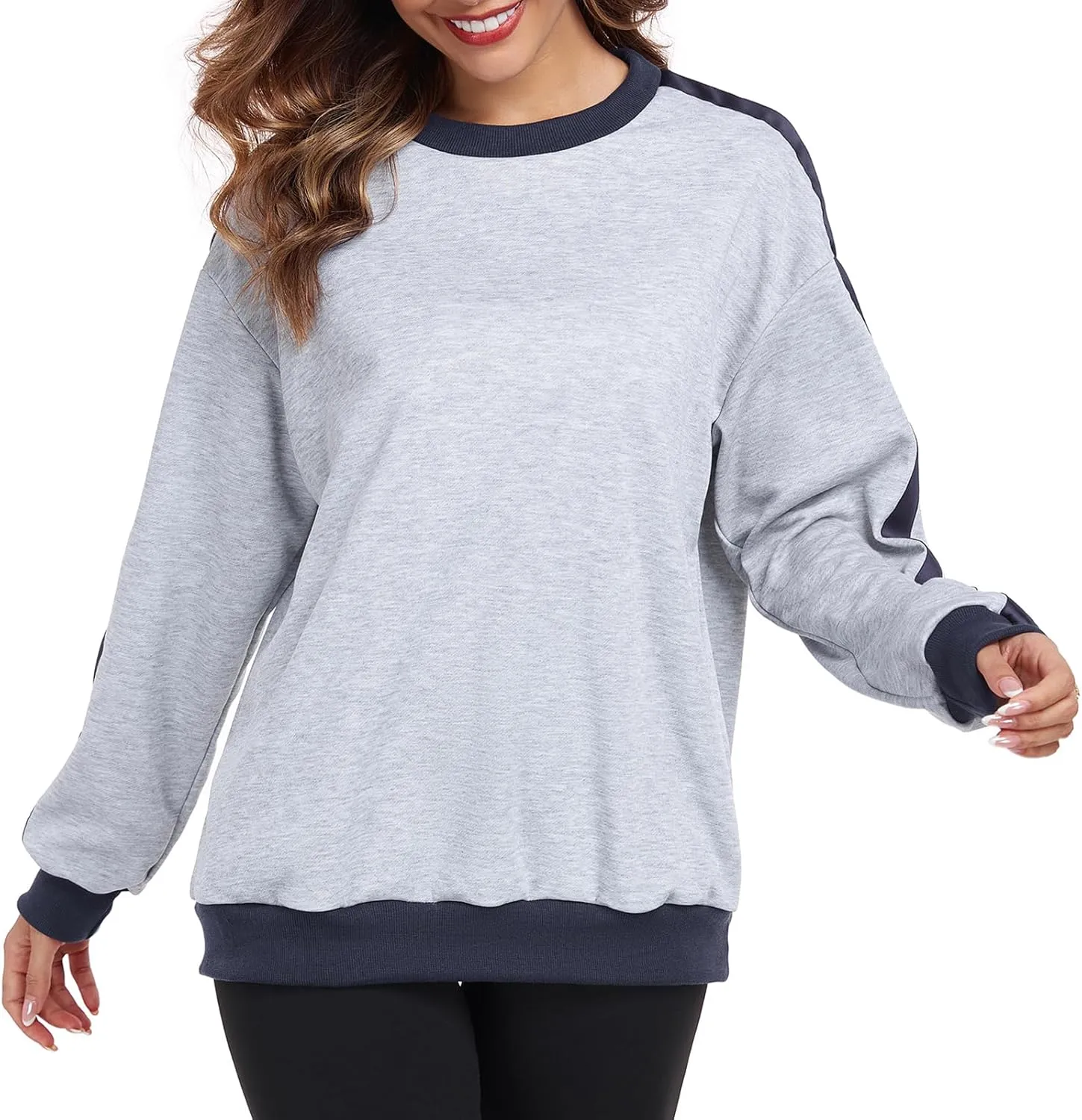 Womens Oversized Crewneck Sweatshirt Hoodies Long Sleeve Color Block Tops Lightweight Pullover Fall Clothes 2024