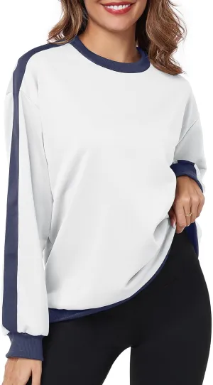 Womens Oversized Crewneck Sweatshirt Hoodies Long Sleeve Color Block Tops Lightweight Pullover Fall Clothes 2024