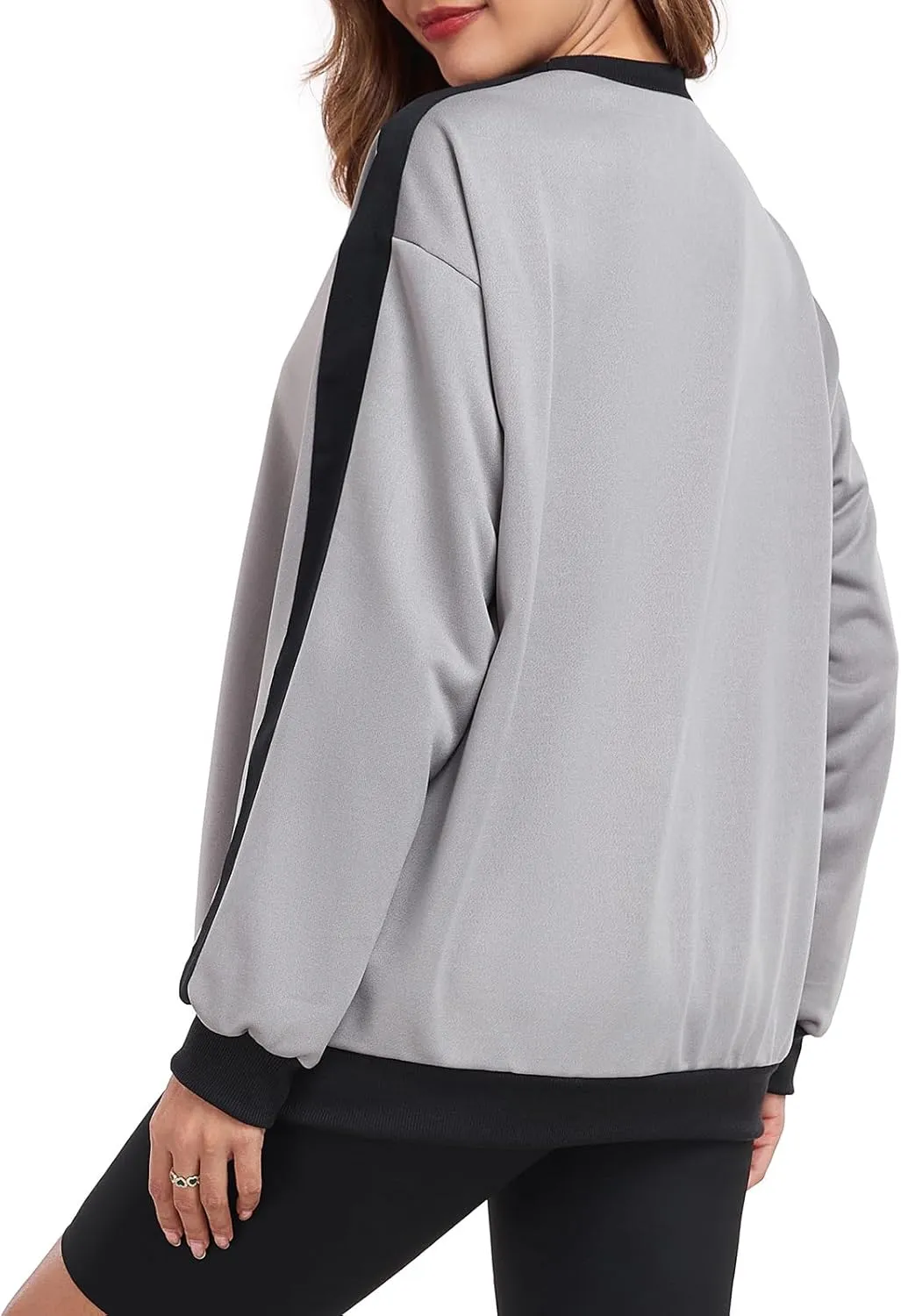 Womens Oversized Crewneck Sweatshirt Hoodies Long Sleeve Color Block Tops Lightweight Pullover Fall Clothes 2024