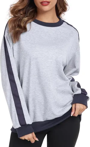 Womens Oversized Crewneck Sweatshirt Hoodies Long Sleeve Color Block Tops Lightweight Pullover Fall Clothes 2024