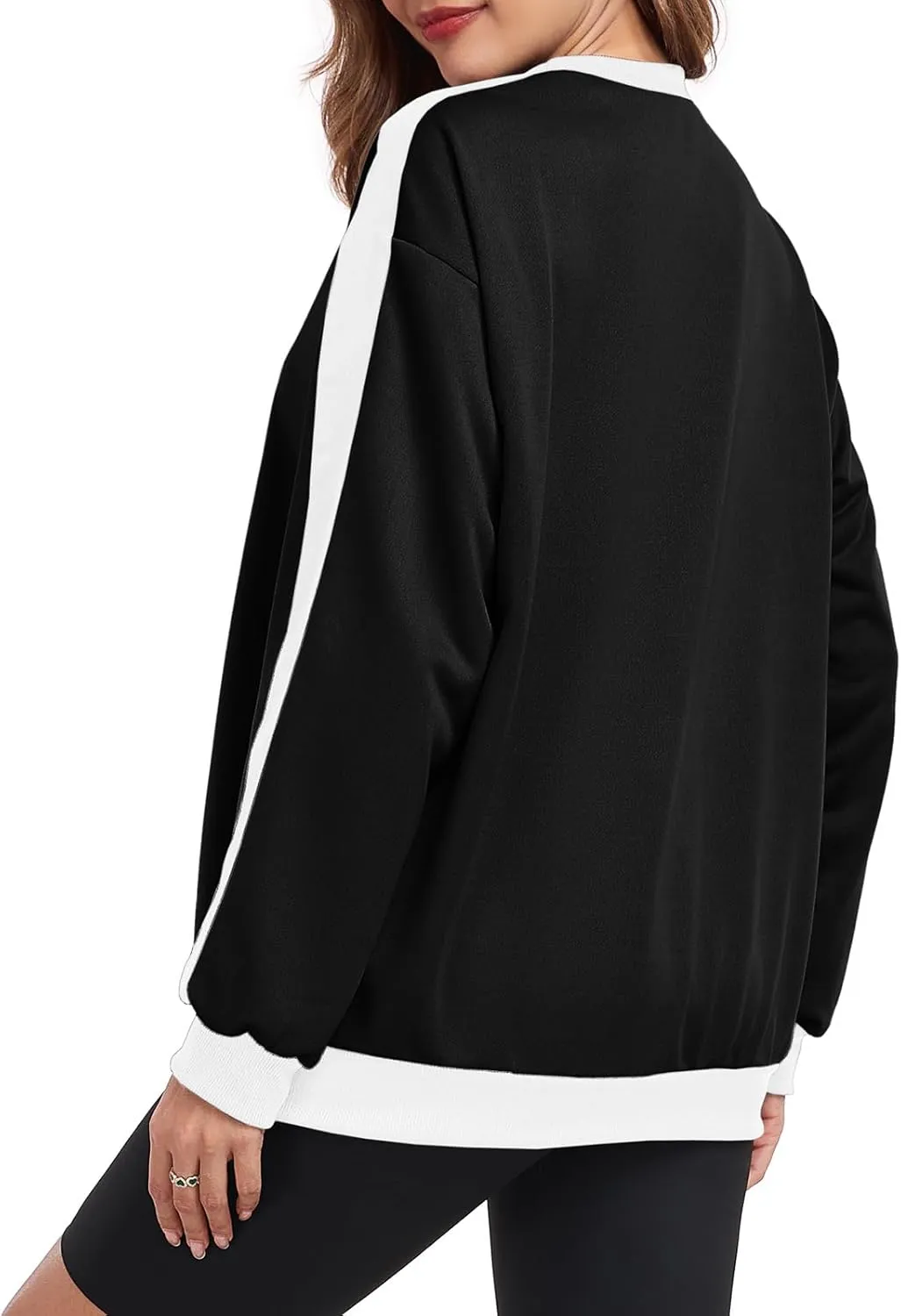 Womens Oversized Crewneck Sweatshirt Hoodies Long Sleeve Color Block Tops Lightweight Pullover Fall Clothes 2024