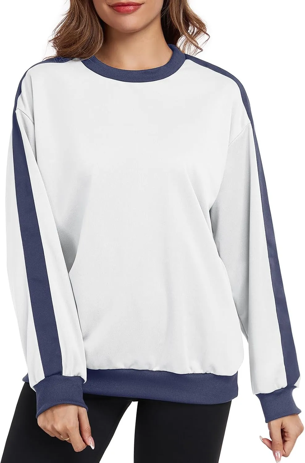 Womens Oversized Crewneck Sweatshirt Hoodies Long Sleeve Color Block Tops Lightweight Pullover Fall Clothes 2024