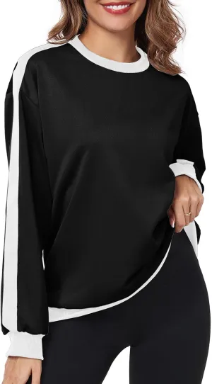 Womens Oversized Crewneck Sweatshirt Hoodies Long Sleeve Color Block Tops Lightweight Pullover Fall Clothes 2024