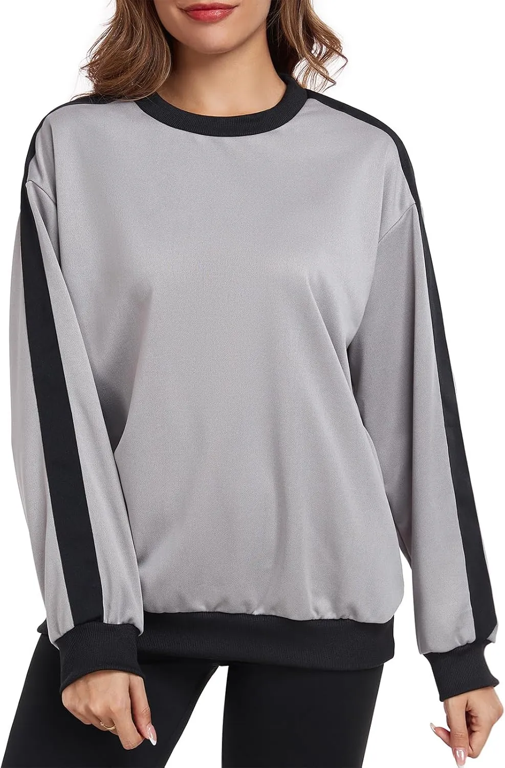 Womens Oversized Crewneck Sweatshirt Hoodies Long Sleeve Color Block Tops Lightweight Pullover Fall Clothes 2024