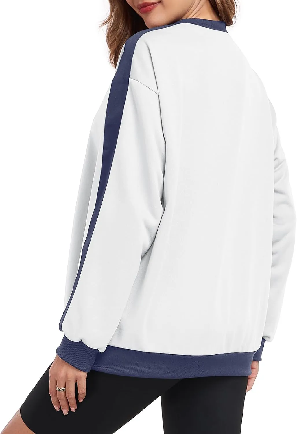Womens Oversized Crewneck Sweatshirt Hoodies Long Sleeve Color Block Tops Lightweight Pullover Fall Clothes 2024