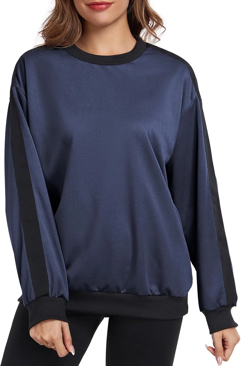 Womens Oversized Crewneck Sweatshirt Hoodies Long Sleeve Color Block Tops Lightweight Pullover Fall Clothes 2024