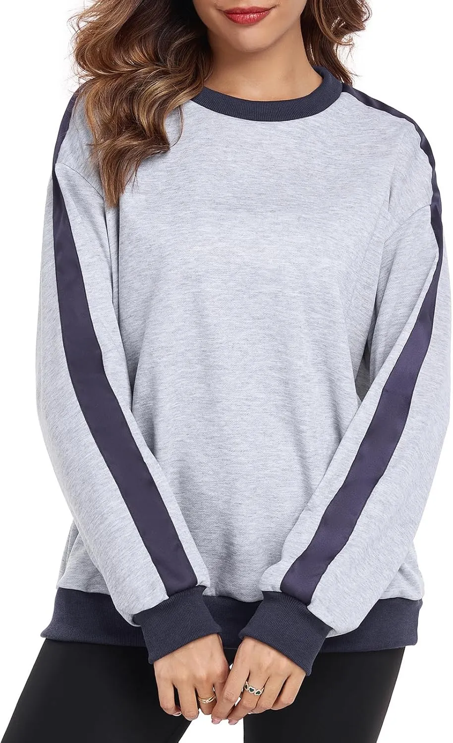 Womens Oversized Crewneck Sweatshirt Hoodies Long Sleeve Color Block Tops Lightweight Pullover Fall Clothes 2024