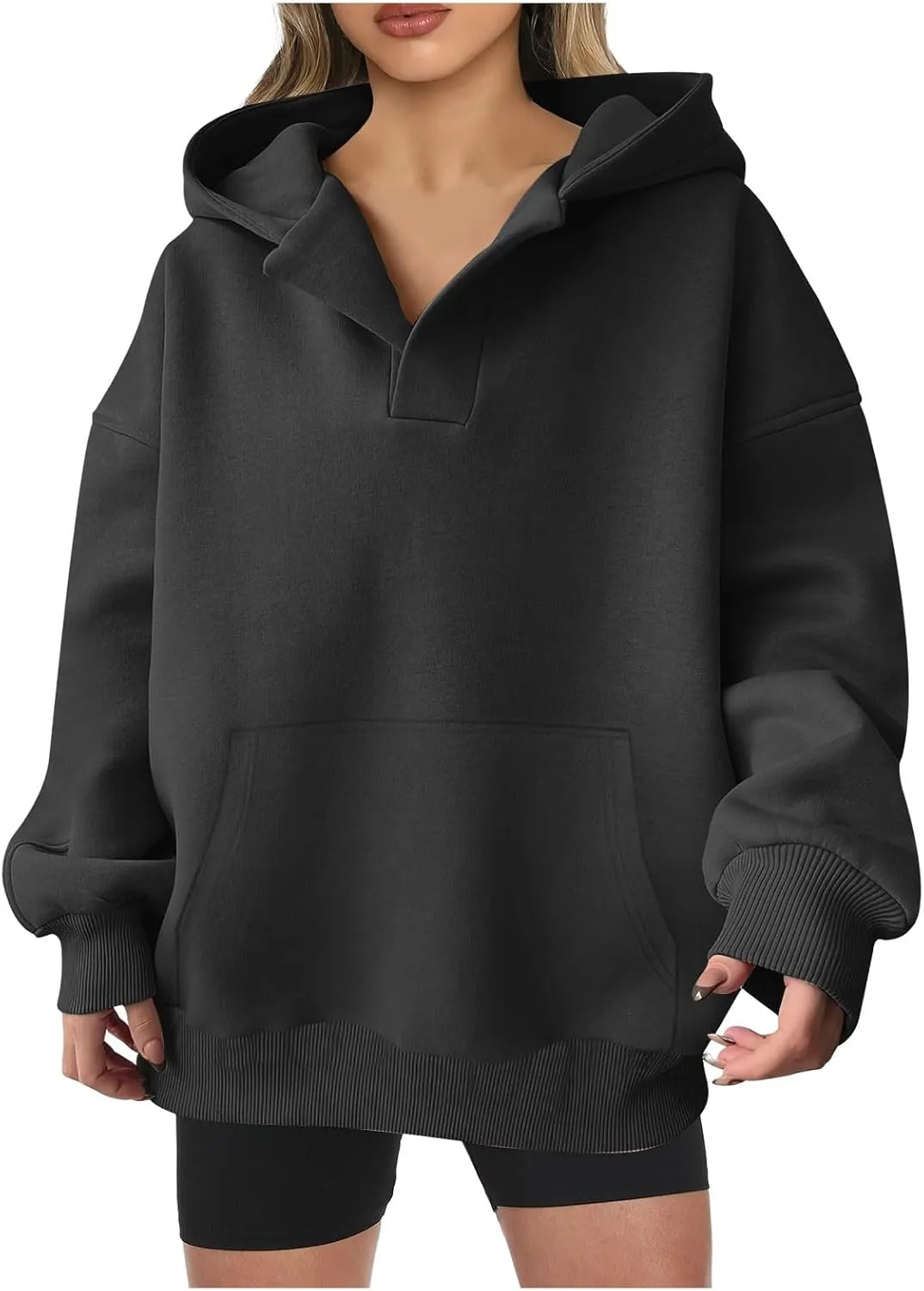 Womens Oversized Hoodies Casual V Neck Sweatshirts Long Sleeve Pullover for Teen Girls 2024 Fall Trendy Preppy Clothes