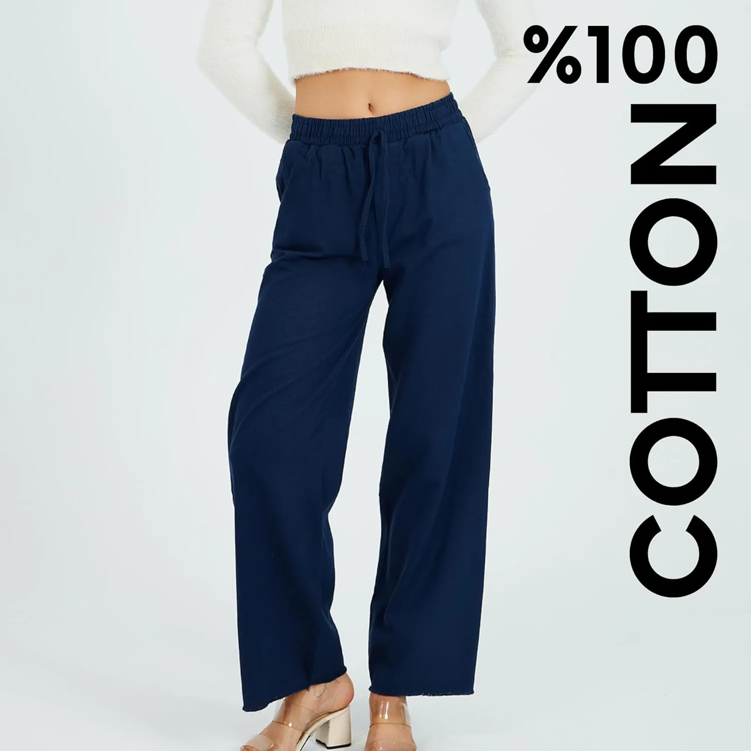 Womens Pants | High-Waisted Wide-Leg Elastic Waist Long Trousers Skirts | Casual Women's Relaxed Outfits