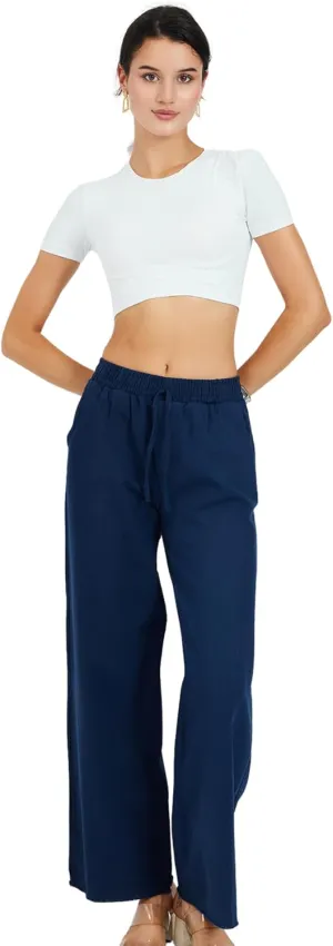 Womens Pants | High-Waisted Wide-Leg Elastic Waist Long Trousers Skirts | Casual Women's Relaxed Outfits