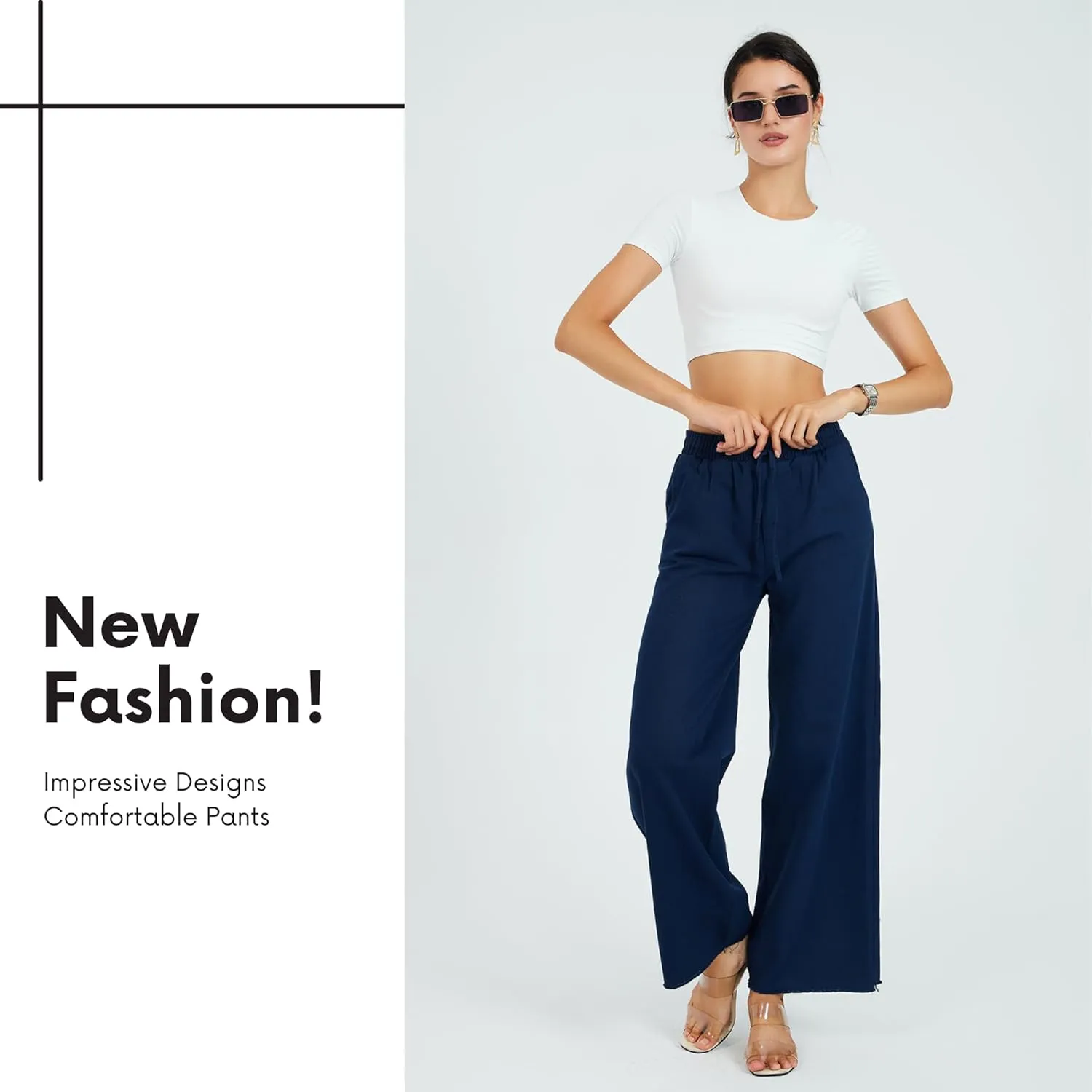 Womens Pants | High-Waisted Wide-Leg Elastic Waist Long Trousers Skirts | Casual Women's Relaxed Outfits
