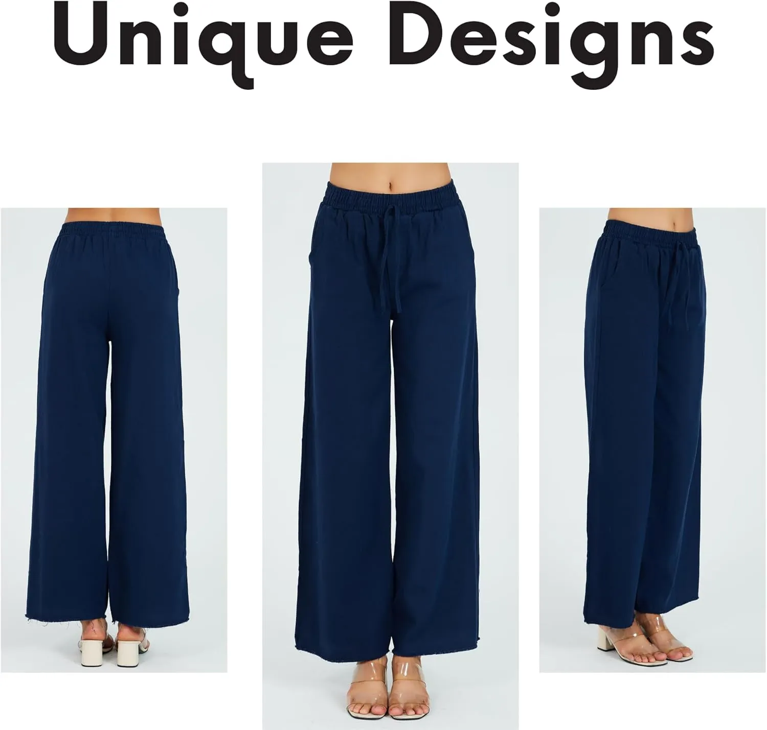 Womens Pants | High-Waisted Wide-Leg Elastic Waist Long Trousers Skirts | Casual Women's Relaxed Outfits