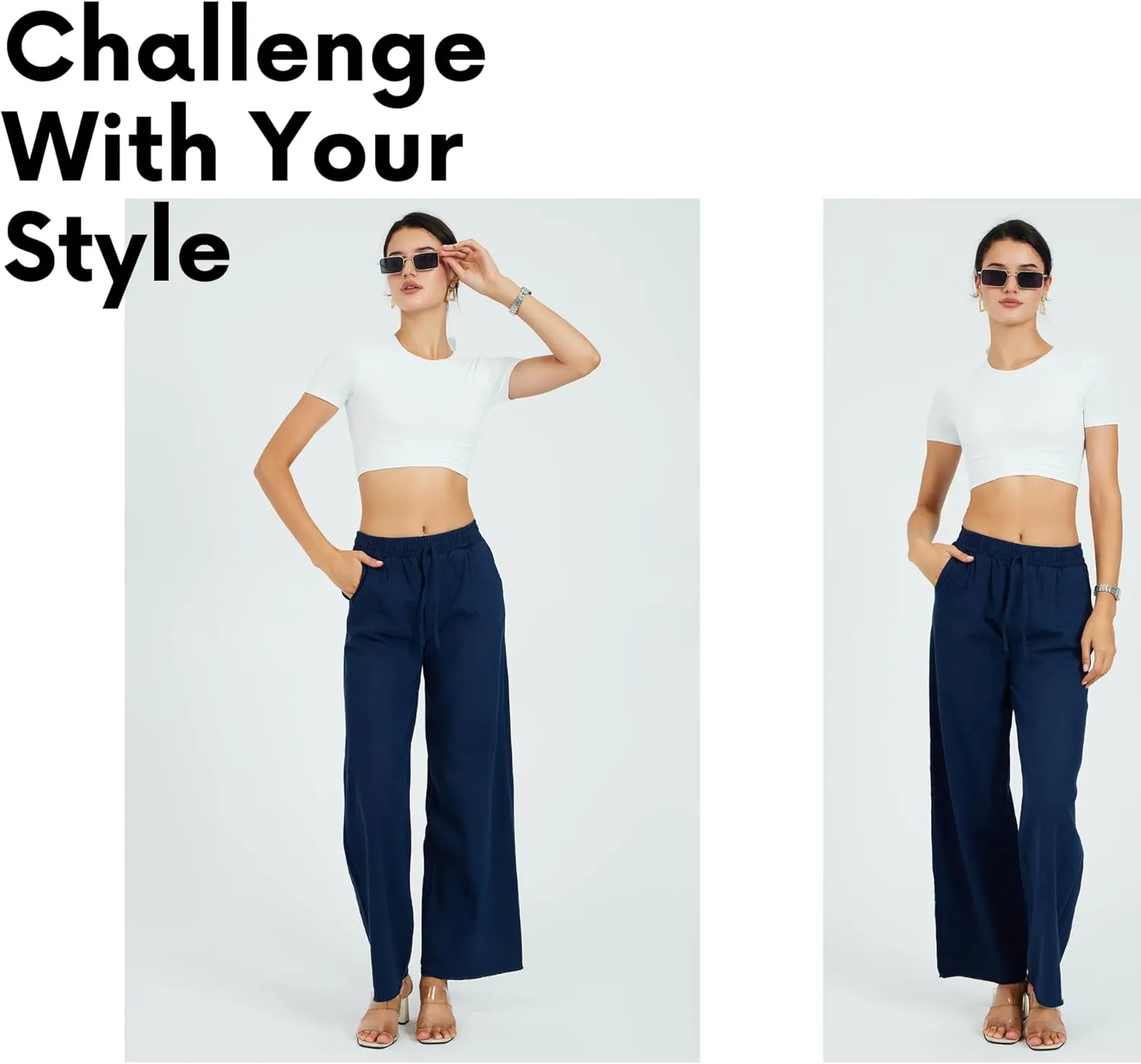 Womens Pants | High-Waisted Wide-Leg Elastic Waist Long Trousers Skirts | Casual Women's Relaxed Outfits