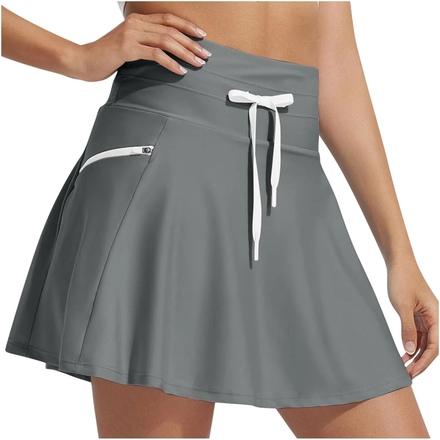 Women's Quick-Drying Underskirt Zipper Drawstring Tie-up High Waist Pleated Plain A Line Short Mini Skirts