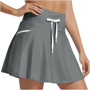 Women's Quick-Drying Underskirt Zipper Drawstring Tie-up High Waist Pleated Plain A Line Short Mini Skirts