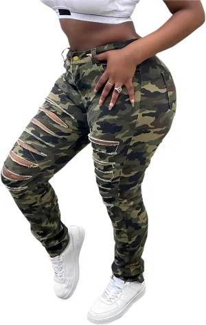 Women's Ripped Skinny Jeans Slim Fit Stretch High Waisted Butt Lift Tummy Control Distressed Denim Pants