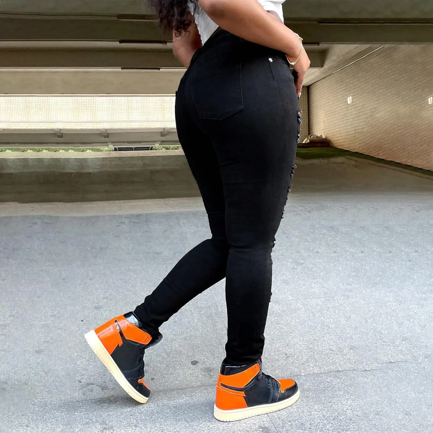 Women's Ripped Skinny Jeans Slim Fit Stretch High Waisted Butt Lift Tummy Control Distressed Denim Pants