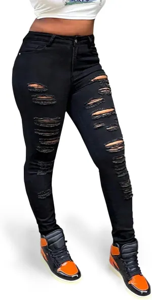 Women's Ripped Skinny Jeans Slim Fit Stretch High Waisted Butt Lift Tummy Control Distressed Denim Pants