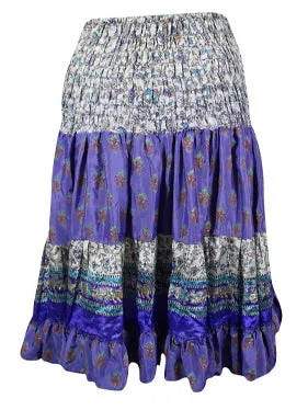 Womens Ruffle Ruched Skirt Purple Boho Recycle Silk Skirts S/M