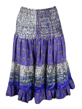 Womens Ruffle Ruched Skirt Purple Boho Recycle Silk Skirts S/M