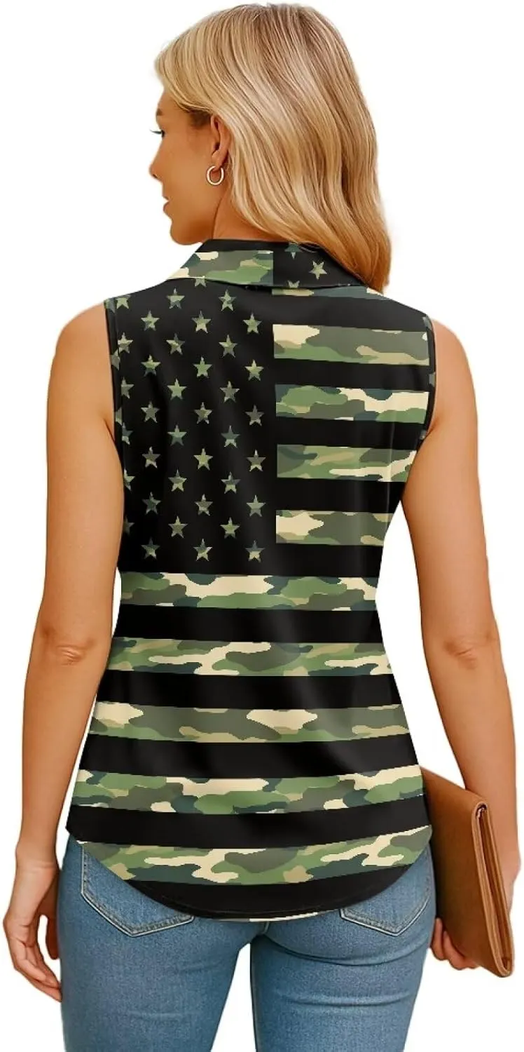 Women's Sleeveless Golf Shirts Quick Dry Casual Button Down Athletic Tank Tops Workout Blouse T Shirt