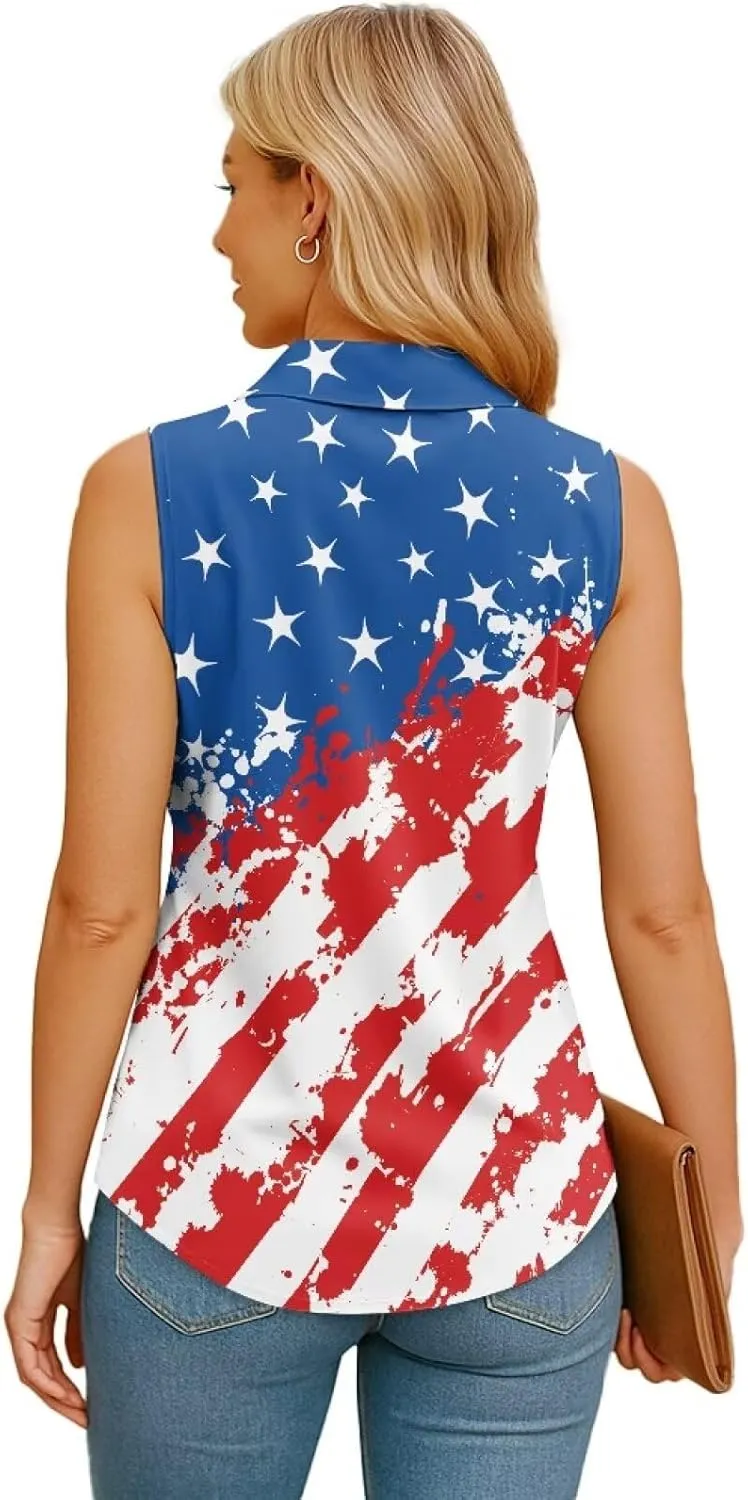Women's Sleeveless Golf Shirts Quick Dry Casual Button Down Athletic Tank Tops Workout Blouse T Shirt