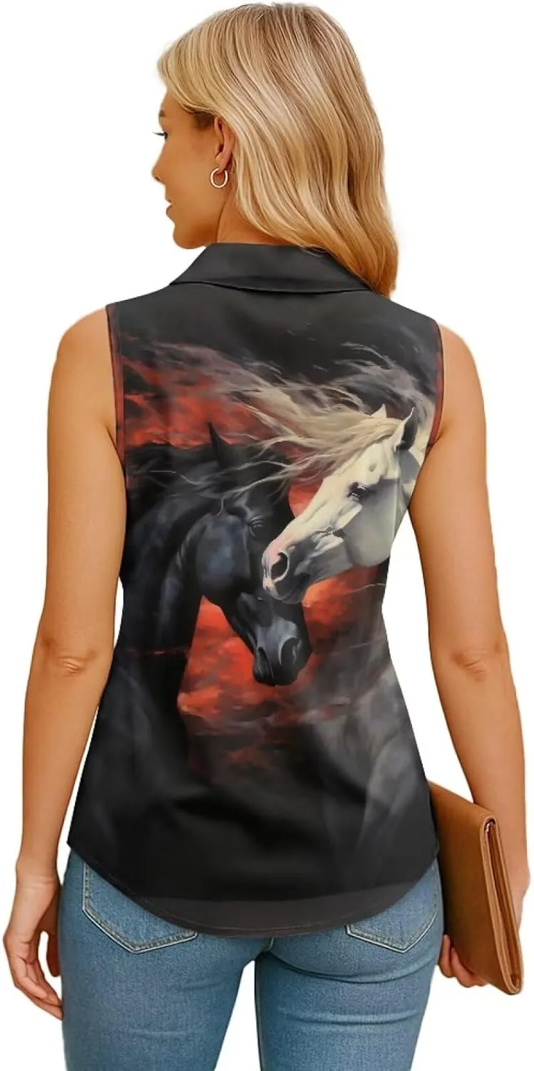 Women's Sleeveless Golf Shirts Quick Dry Casual Button Down Athletic Tank Tops Workout Blouse T Shirt