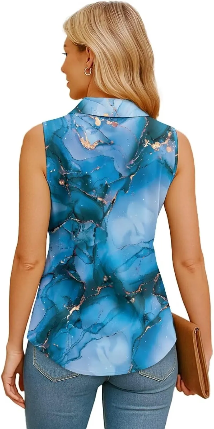 Women's Sleeveless Shirts Quick Dry Button Down Athletic Tank Tops Workout Blouse S-5XL
