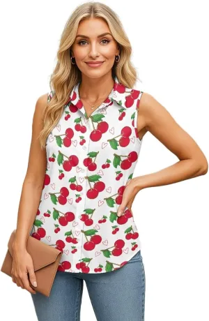 Women's Sleeveless Shirts Quick Dry Button Down Athletic Tank Tops Workout Blouse S-5XL
