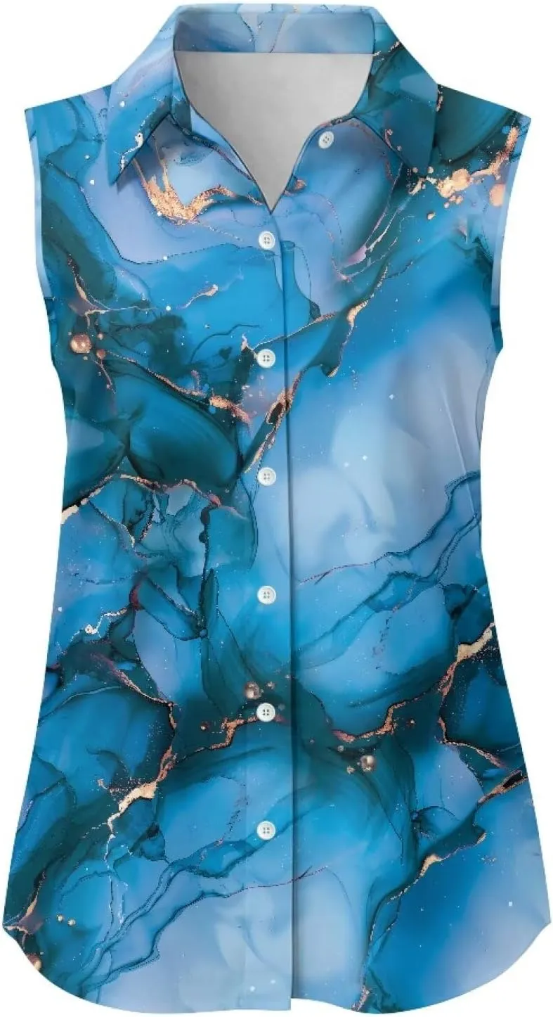 Women's Sleeveless Shirts Quick Dry Button Down Athletic Tank Tops Workout Blouse S-5XL