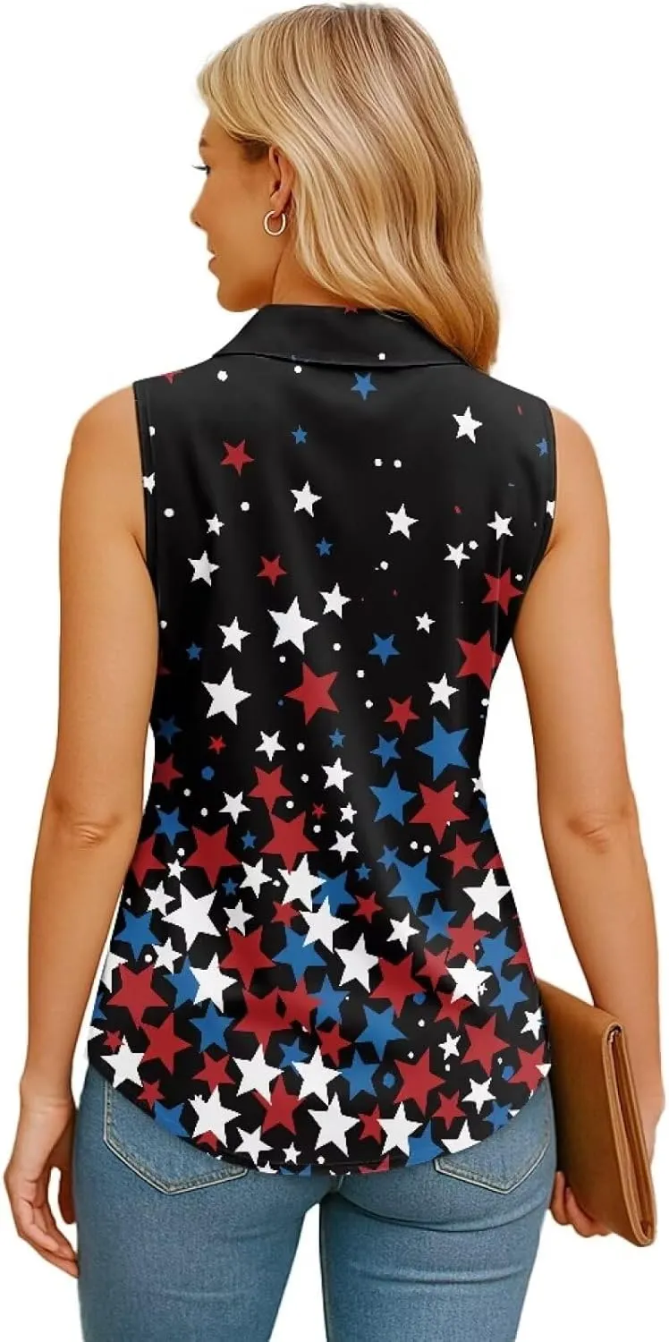 Women's Sleeveless Shirts Quick Dry Button Down Athletic Tank Tops Workout Blouse S-5XL