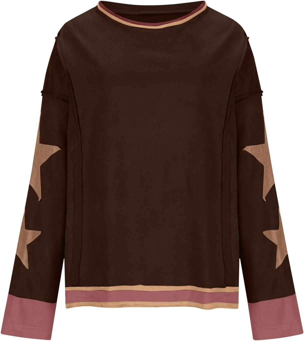 Womens Star Oversized Sweatshirt Crewneck Drop Shoulder Pullover Long Sleeve Shirts Tops Y2K Cute Trendy Clothes