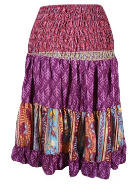 Womens Summer Ruched Skirt Mauve Purple Beach Recycle Silk Skirts S/M