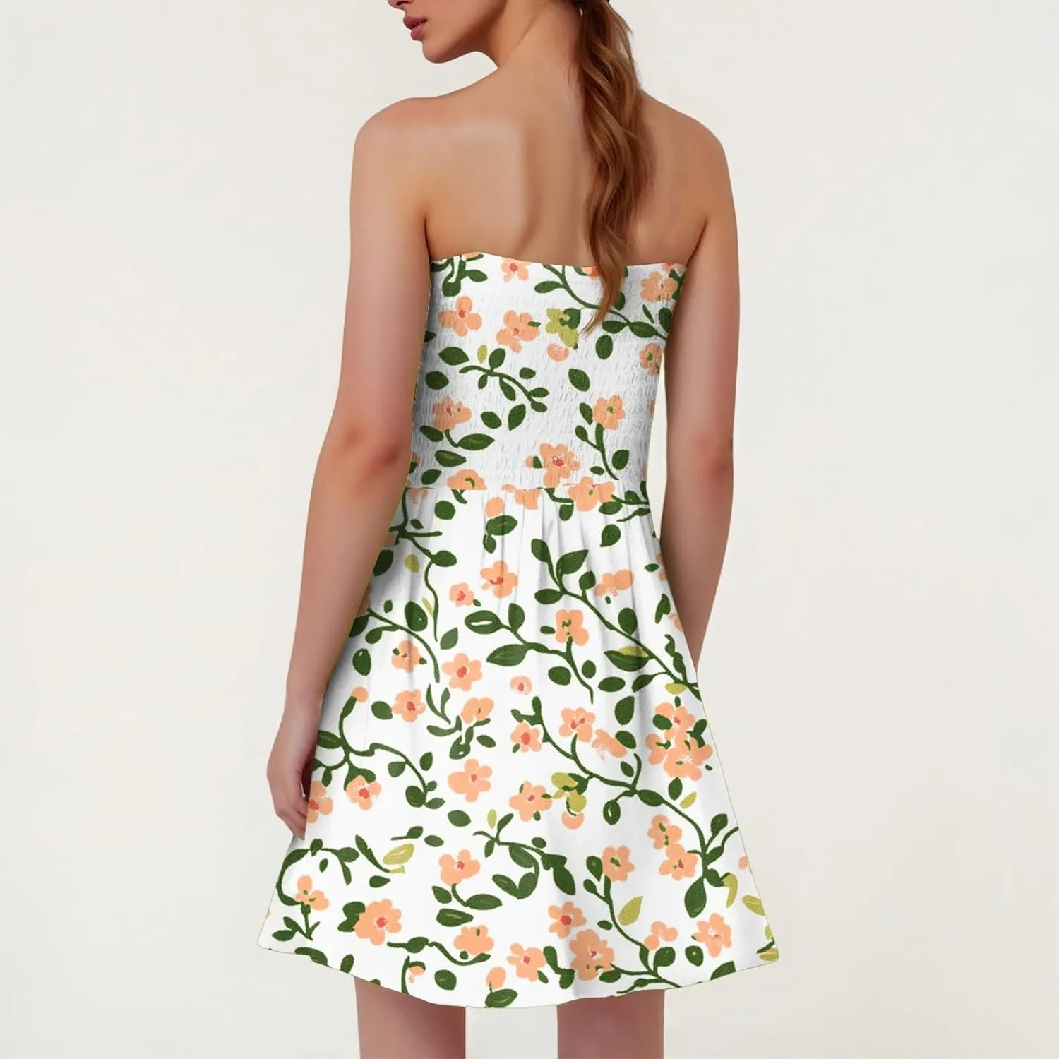 Womens Summer Sexy Strapless Tube Dress Flowy Ruffle Vibrant Floral Mini Dresses Backless A Line Short Sundress