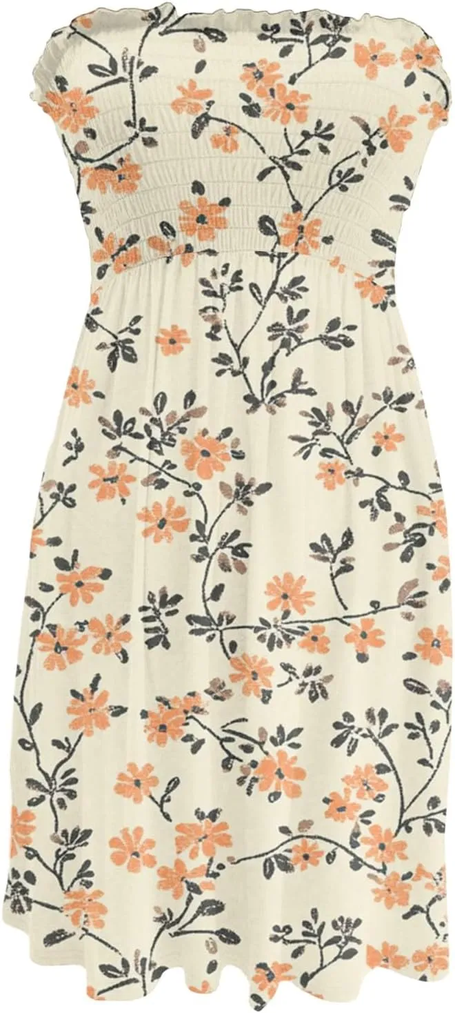 Womens Summer Sexy Strapless Tube Dress Flowy Ruffle Vibrant Floral Mini Dresses Backless A Line Short Sundress