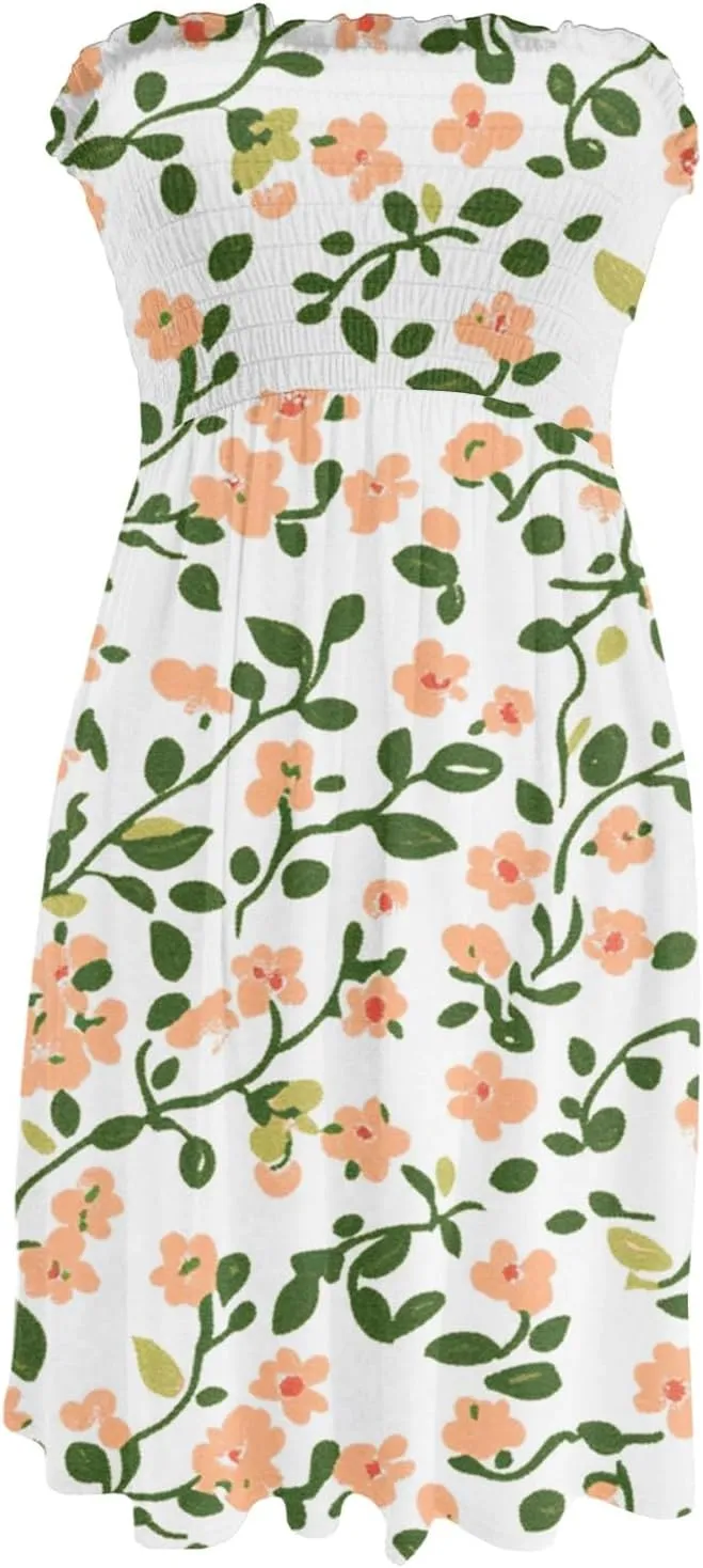 Womens Summer Sexy Strapless Tube Dress Flowy Ruffle Vibrant Floral Mini Dresses Backless A Line Short Sundress