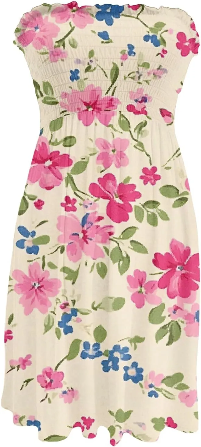 Womens Summer Sexy Strapless Tube Dress Flowy Ruffle Vibrant Floral Mini Dresses Backless A Line Short Sundress