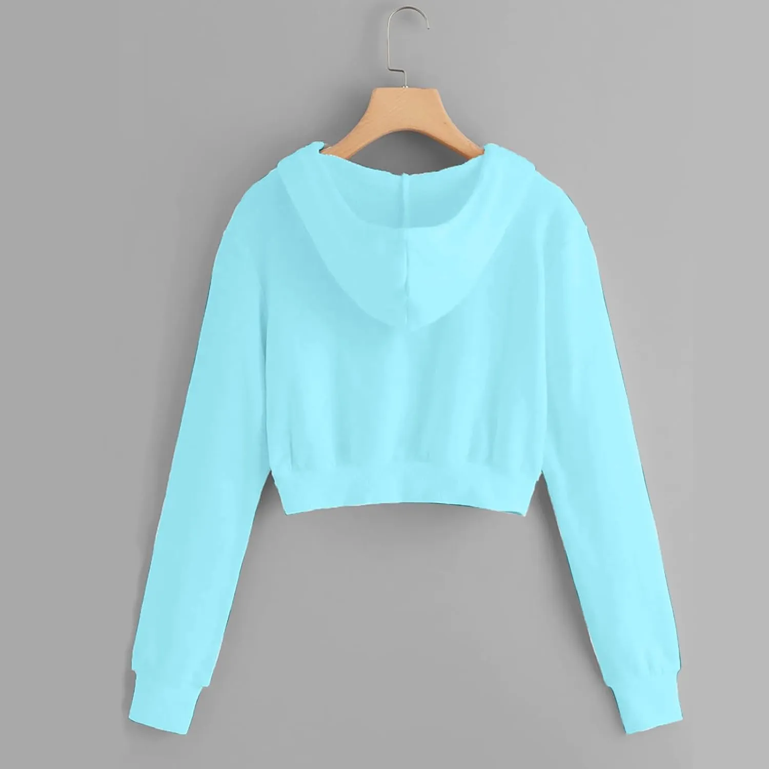 Women's Zip Up Cropped Hoodie Long Sleeve Drawstring Sweatshirts Casual Slim Fit Solid Color Crop Tops with Pocket