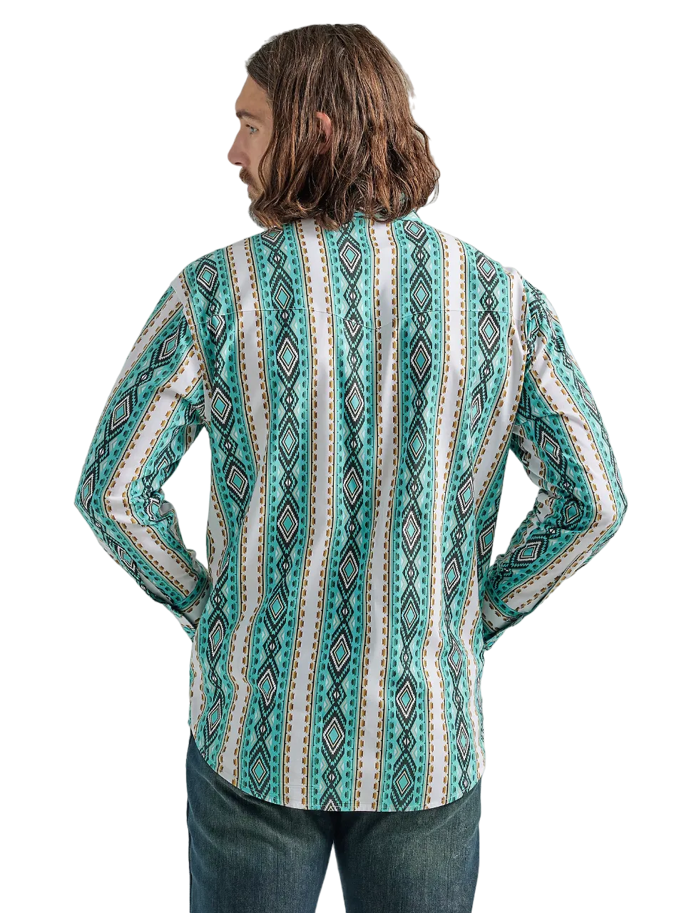 Wrangler Men's Checotah Long Sleeve Western Snap Printed Turquoise Shirt - Big